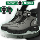 Bota Masculina Ortopédica de Cano Médio Vulcan com Amarração por Polia em Couro Legítimo e Poliuretano + BRINDES