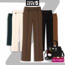 [Pague 3, Leve 5] Calças Femininas Lavina de Cintura Alta com Botões Frontais em Poliéster e Seda Gelo + BRINDES