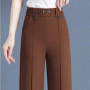 [Pague 3, Leve 5] Calças Femininas Lavina de Cintura Alta com Botões Frontais em Poliéster e Seda Gelo + BRINDES